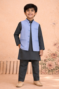 GRAY KURTA, GRAY TROUSER WITH BLUE WAISTCOAT 3 PC