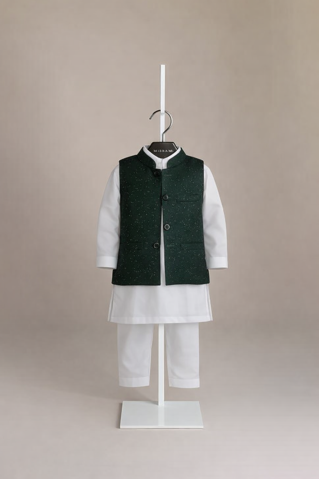 WHITE KURTA, WHITE TROUSER WITH STARRY NIGHT WAISTCOAT 3 PC