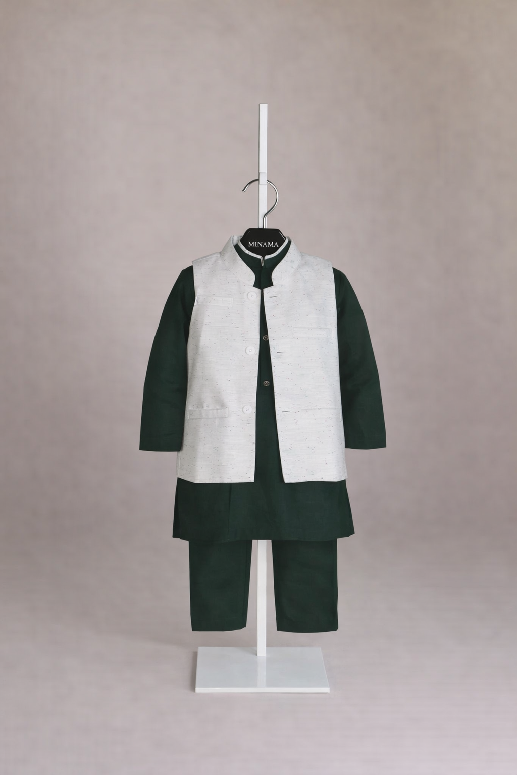 BLACK KURTA, BLACK TROUSER WITH STARRY WHITE  WAISTCOAT 3 PC