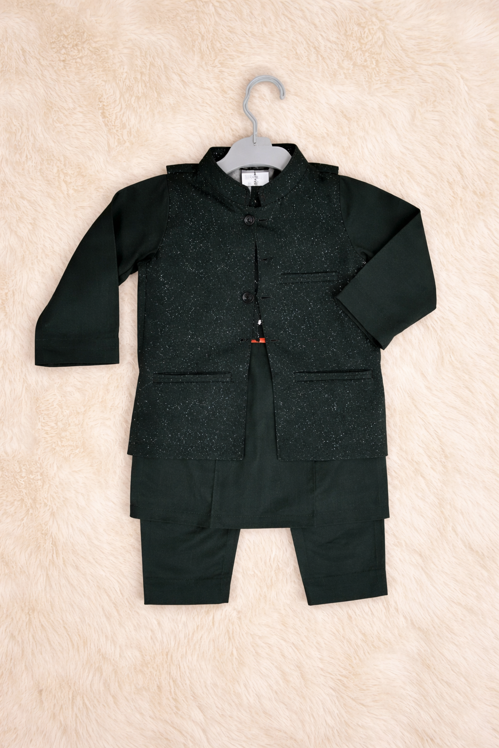 BLACK KURTA, BLACK TROUSER WITH STARRY NIGHT WAISTCOAT 3 PC