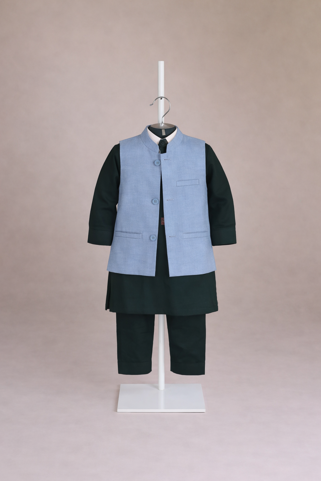 BLACK KURTA, BLACK TROUSER WITH  BLUE WAISTCOAT 3 PC