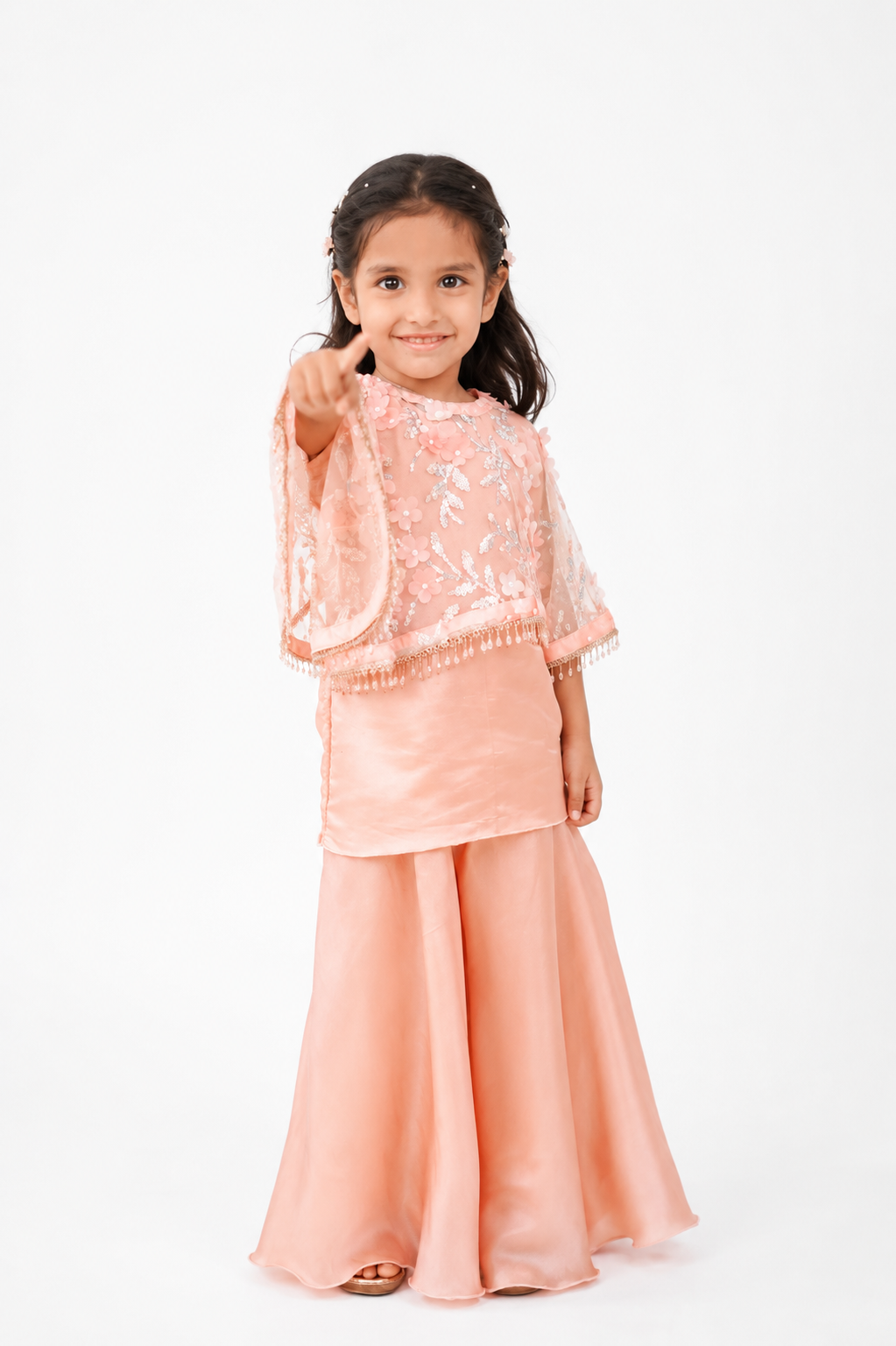Peach Blossom Girls 3-Piece Wedding Sharara Set