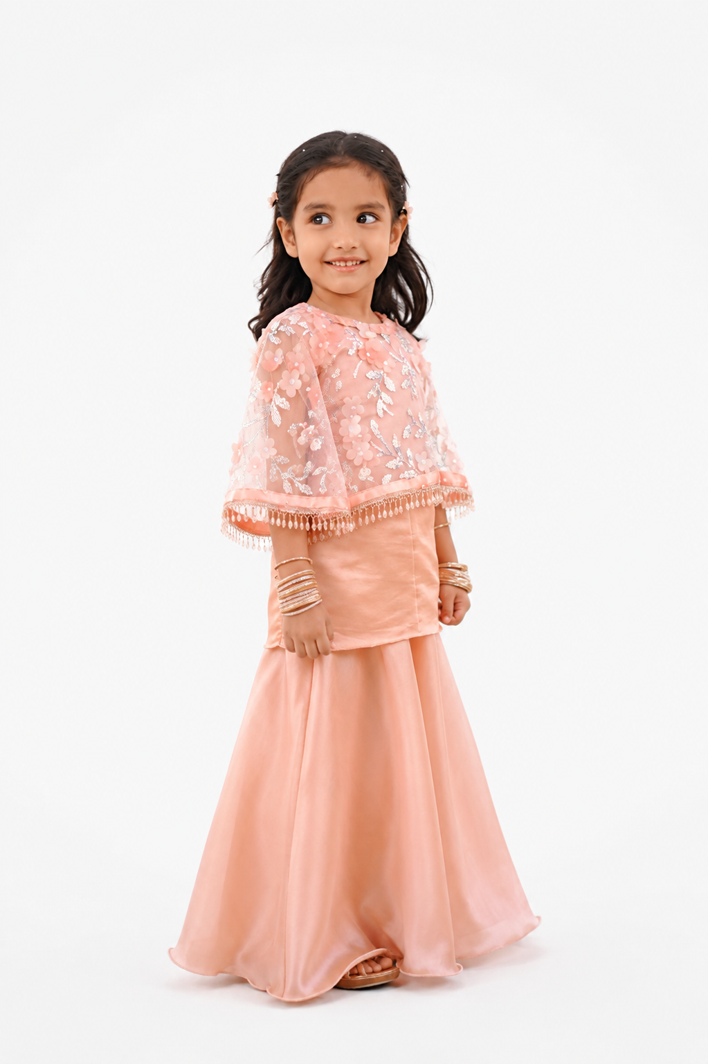 Peach Blossom Girls 3-Piece Wedding Sharara Set