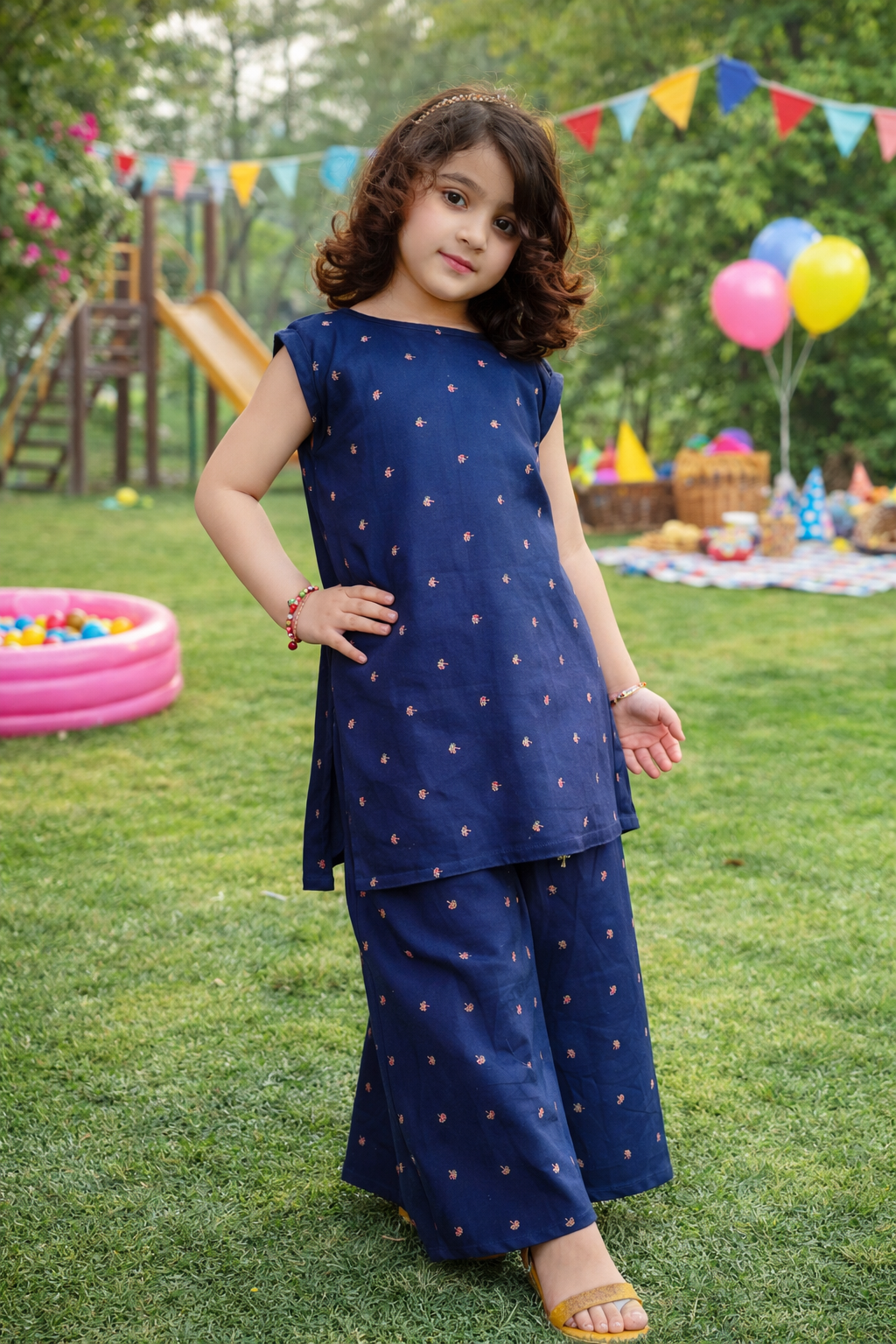 Navy Blue Shirt & Palazzo Set