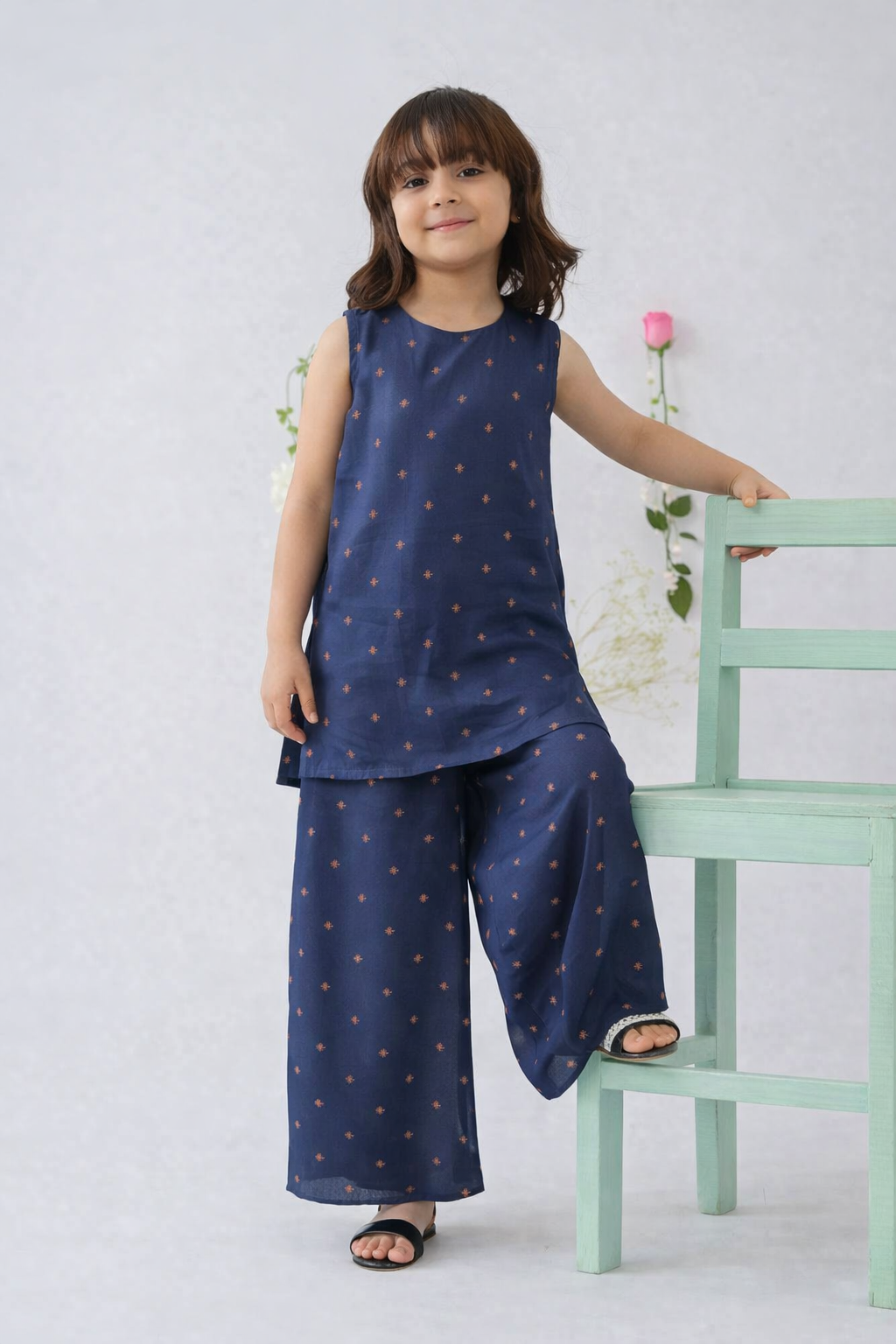 Navy Blue Shirt & Palazzo Set