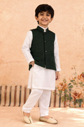 WHITE KURTA, WHITE TROUSER WITH STARRY NIGHT WAISTCOAT 3 PC