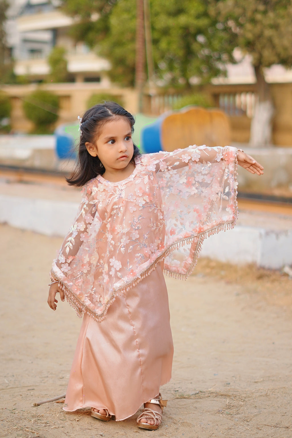 Peach 2 -Piece Wedding Dress | Floral Embroidered Party Wear