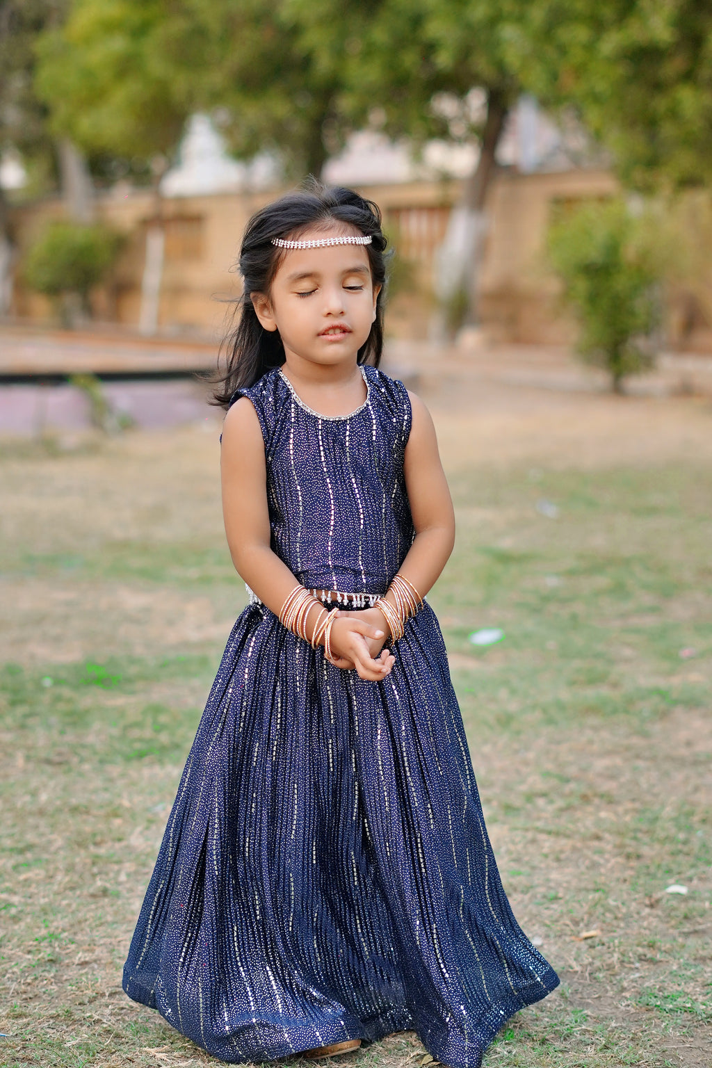 Royal Blue Sequin Girls 2-Piece Wedding Sharara Set