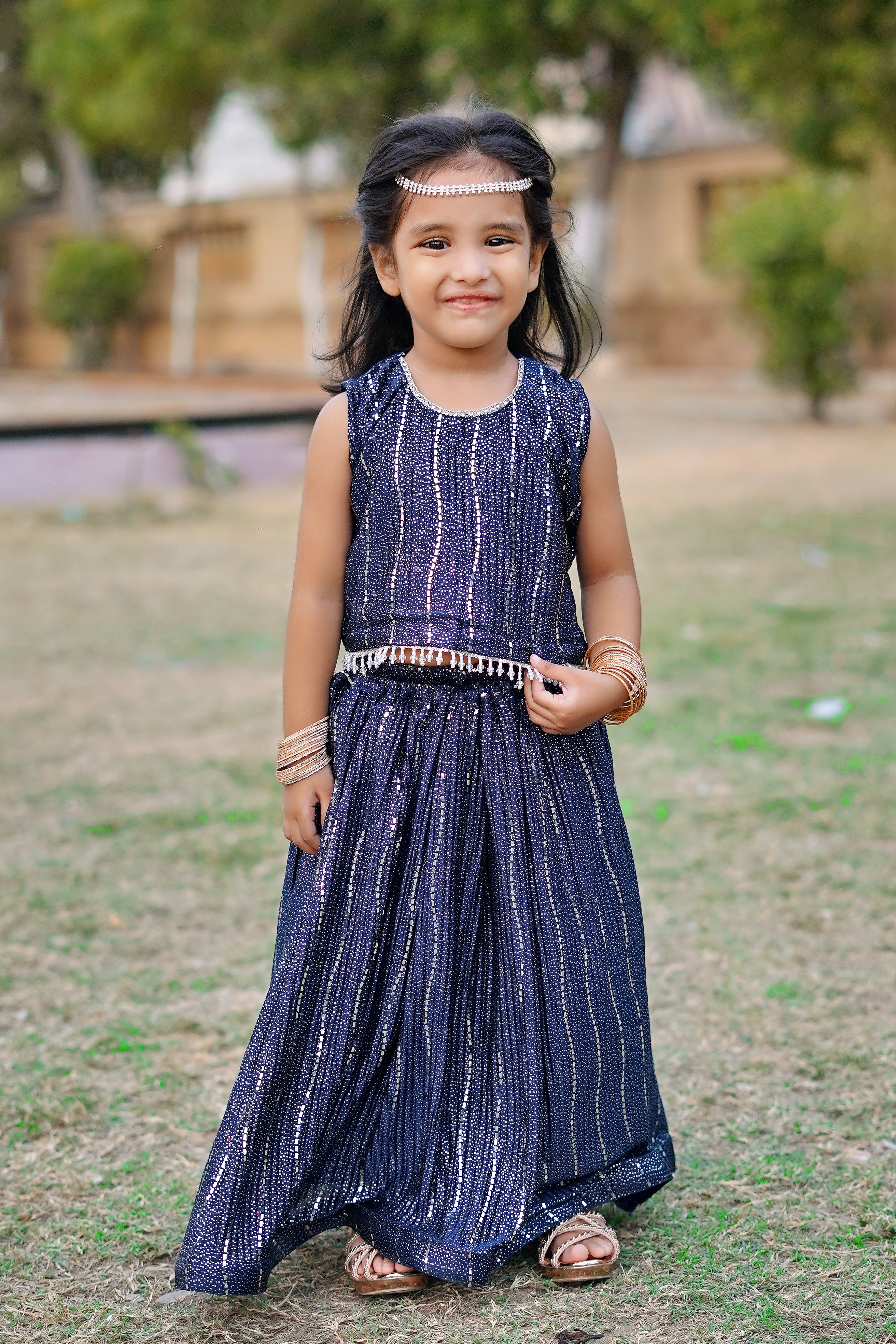 Royal Blue Sequin Girls 2-Piece Wedding Sharara Set