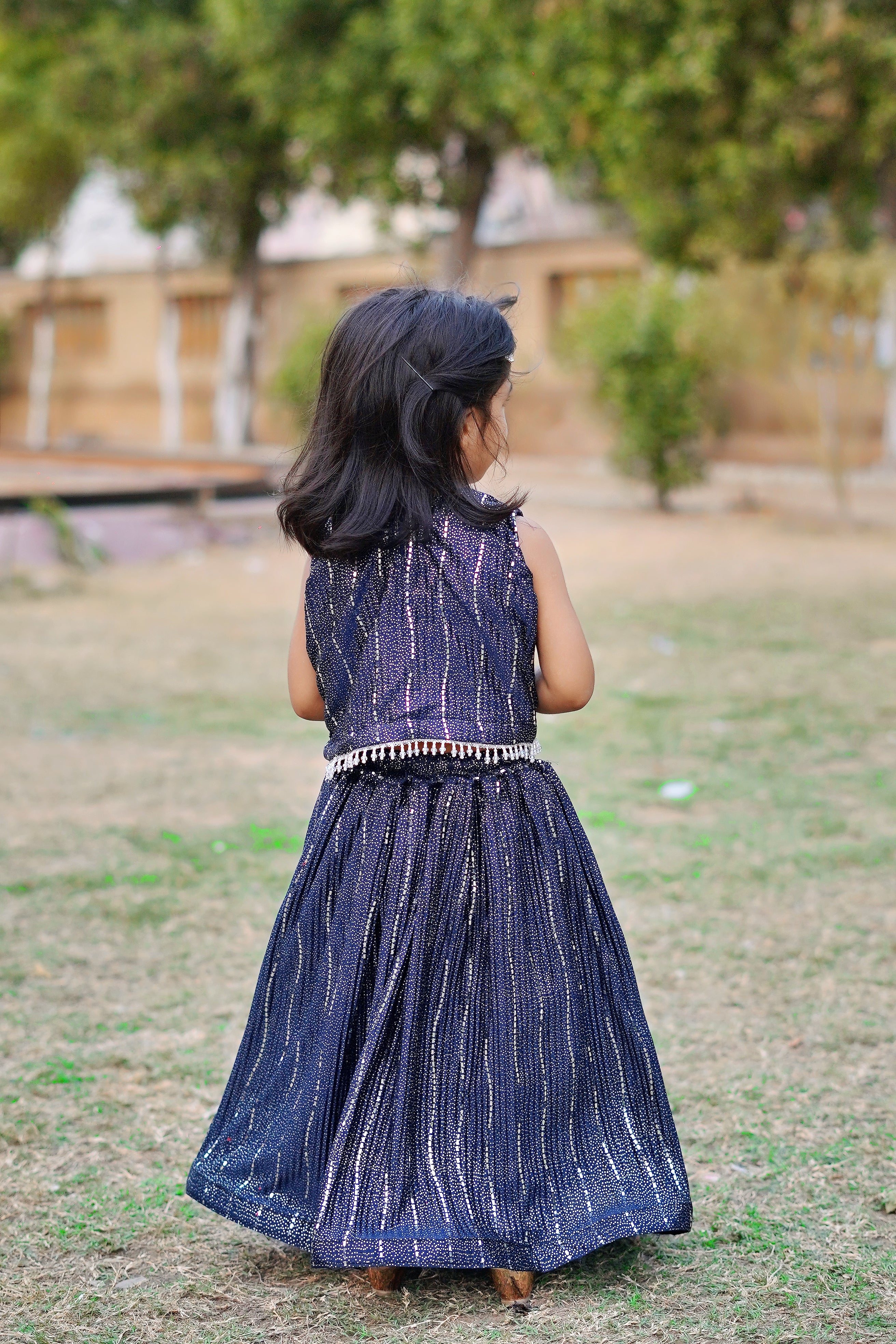 Royal Blue Sequin Girls 2-Piece Wedding Sharara Set