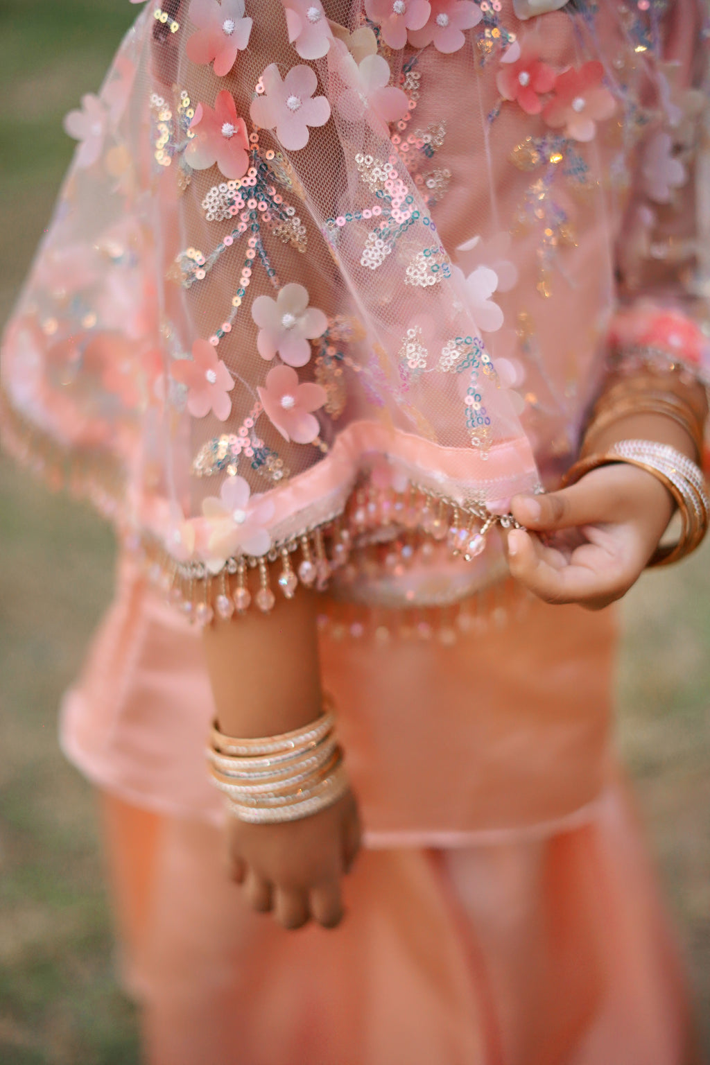 Peach Blossom Girls 3-Piece Wedding Sharara Set