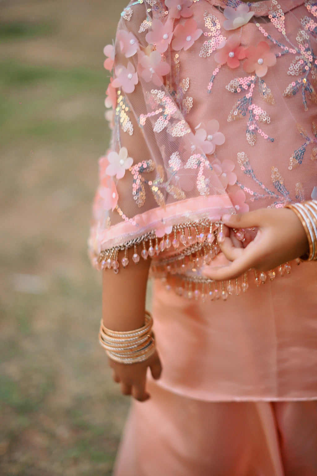 Peach Blossom Girls 3-Piece Wedding Sharara Set
