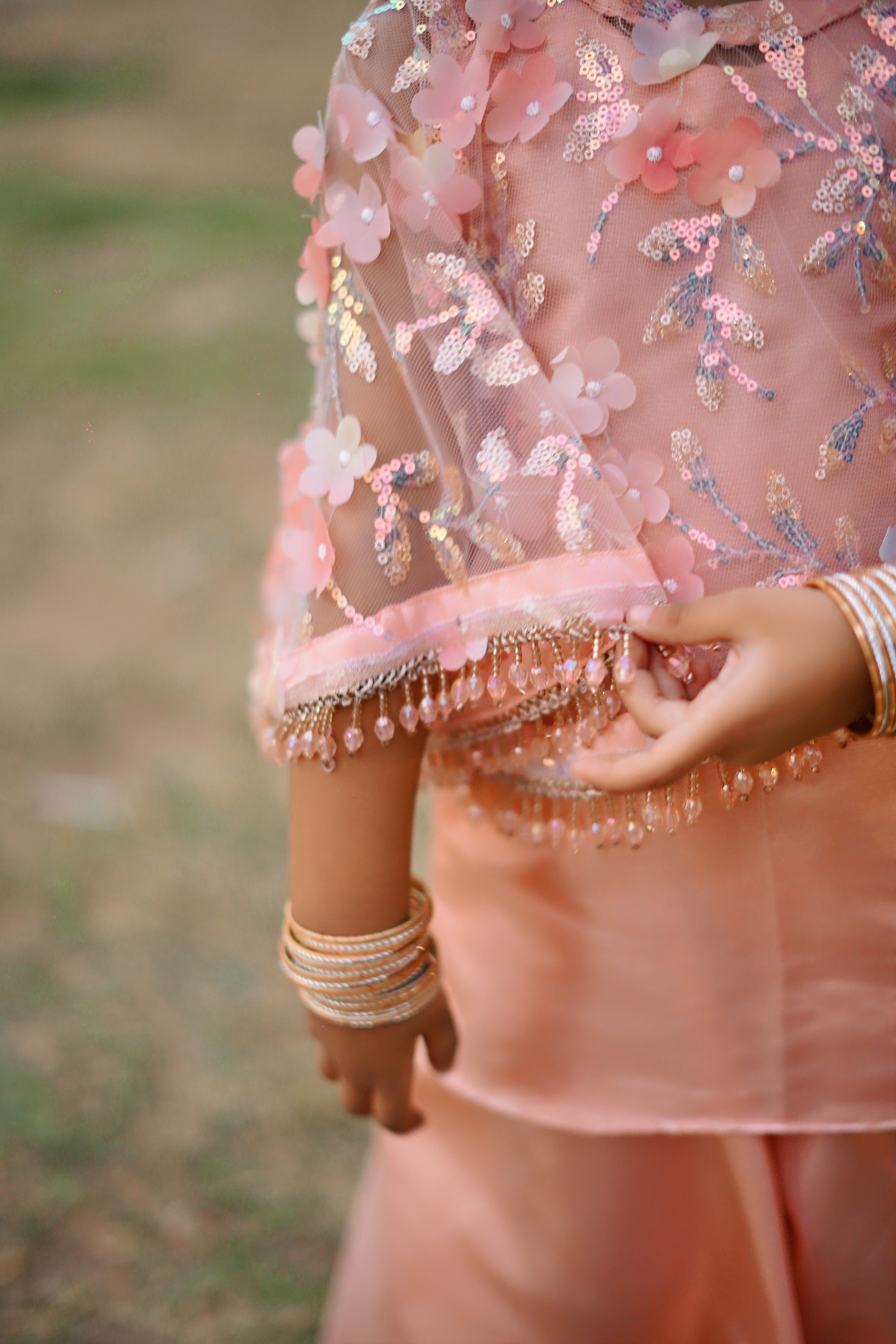 Peach Blossom Girls 3-Piece Wedding Sharara Set