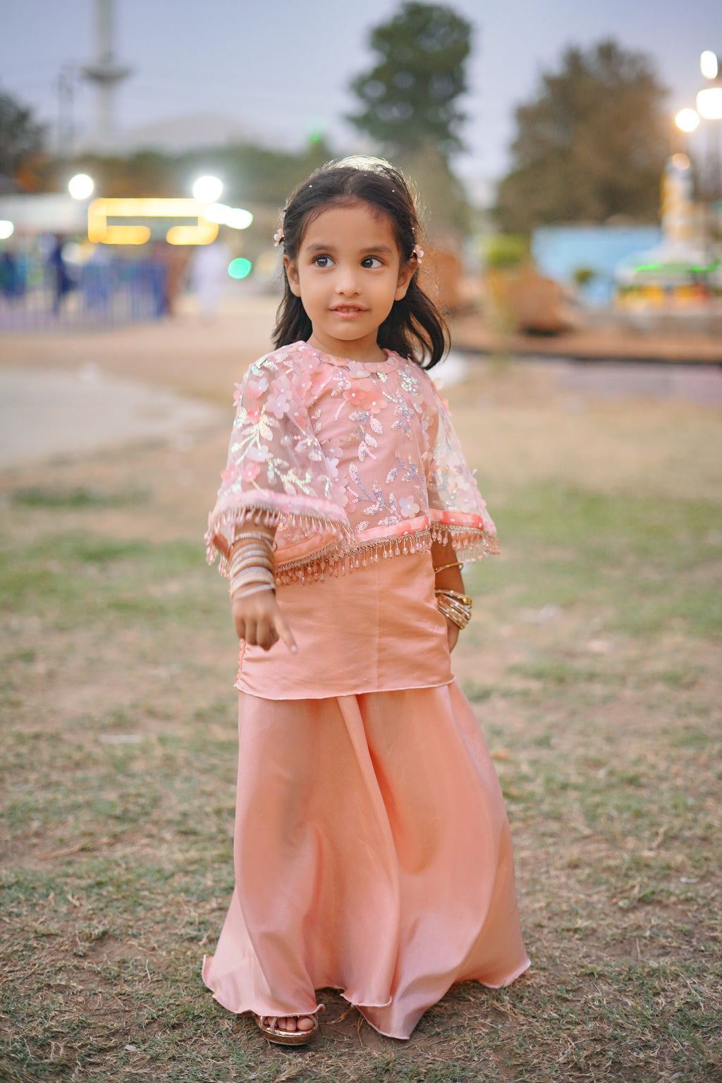 Peach Blossom Girls 3-Piece Wedding Sharara Set