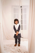 GRAY KURTA, GRAY TROUSER WITH  WHITE WAISTCOAT 3 PC