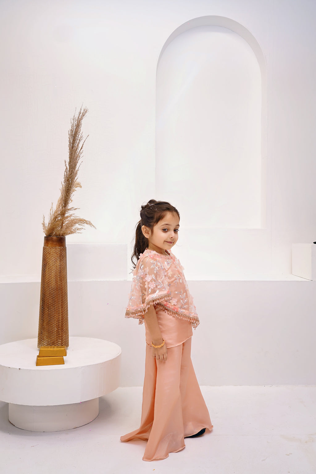 Peach Blossom Girls 3-Piece Wedding Sharara Set