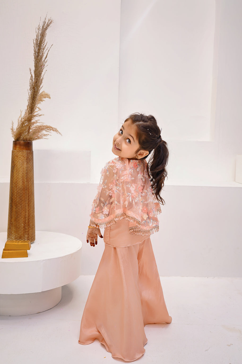 Peach Blossom Girls 3-Piece Wedding Sharara Set