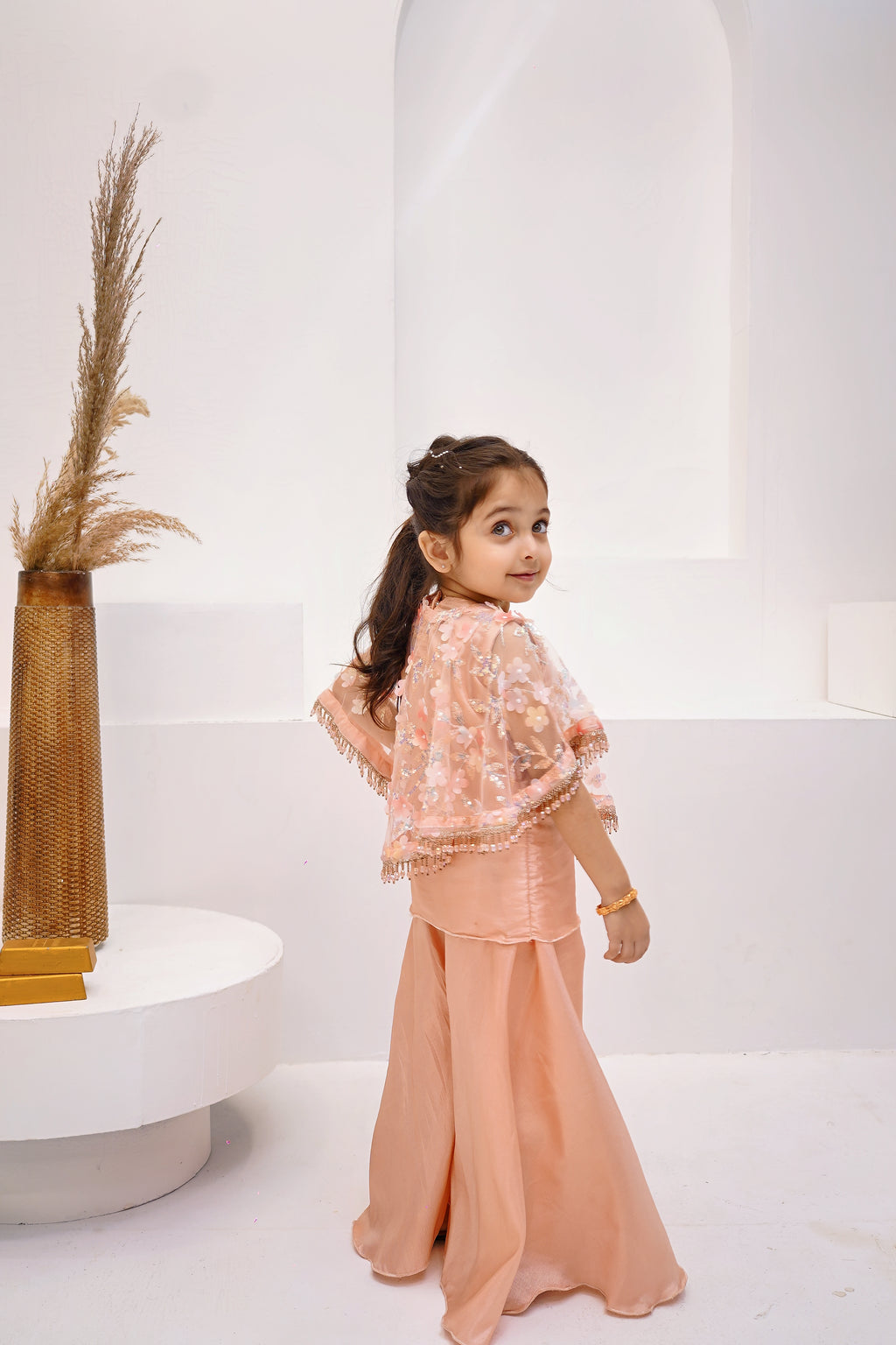 Peach Blossom Girls 3-Piece Wedding Sharara Set