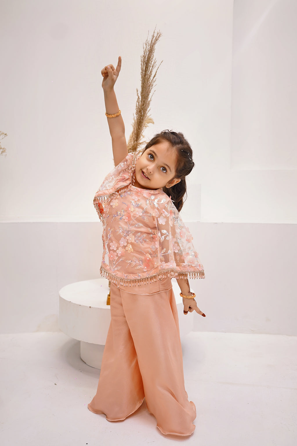 Peach Blossom Girls 3-Piece Wedding Sharara Set