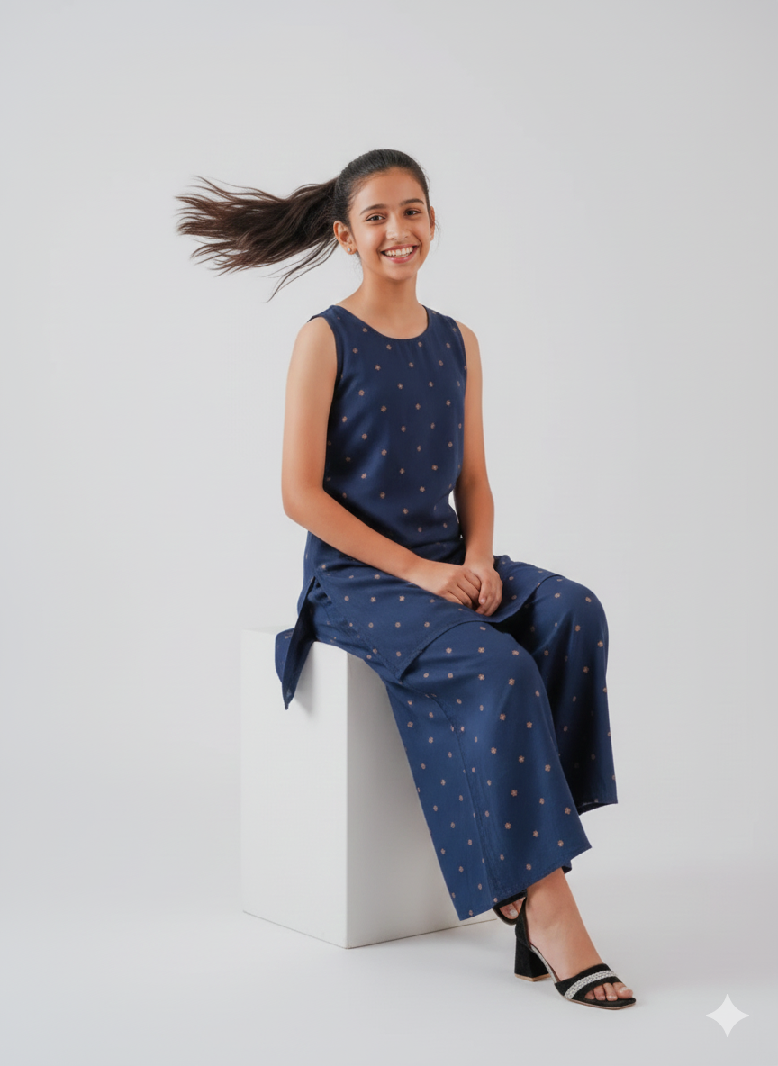 Navy Blue Shirt & Palazzo Set