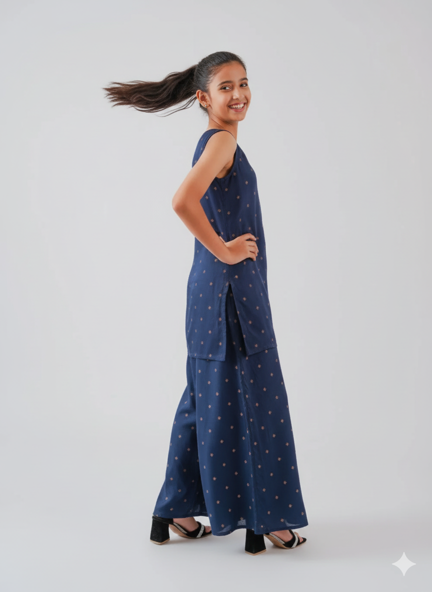 Navy Blue Shirt & Palazzo Set