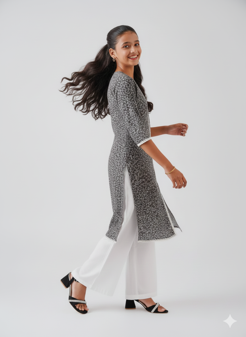 Black Floral Shirt & White Trouser Set