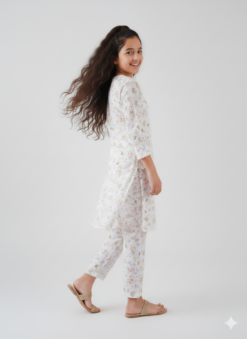 White Floral Printed Co-ord Set