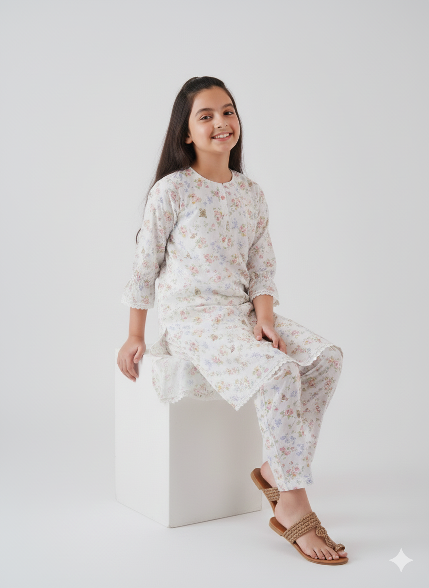 White Floral Printed Co-ord Set