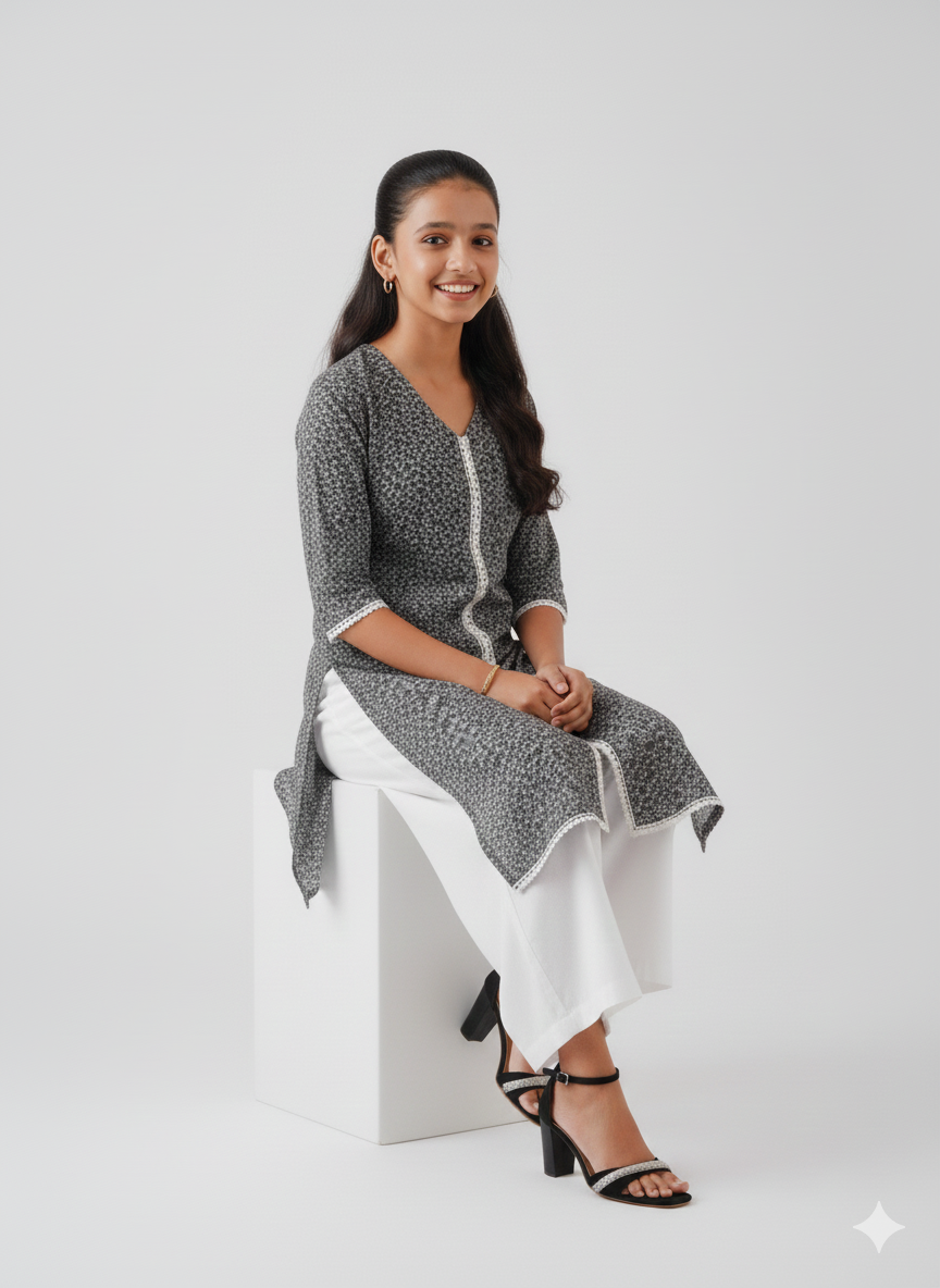 Black Floral Shirt & White Trouser Set
