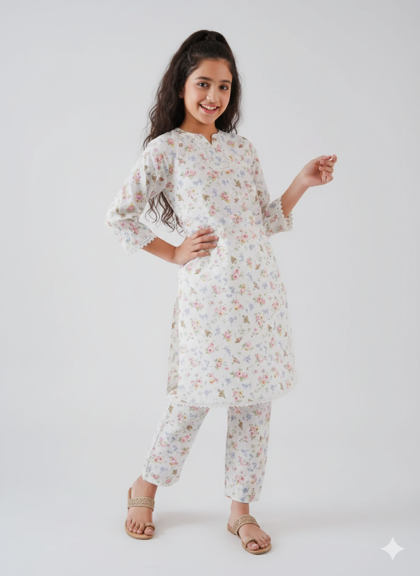 White Floral Printed Co-ord Set