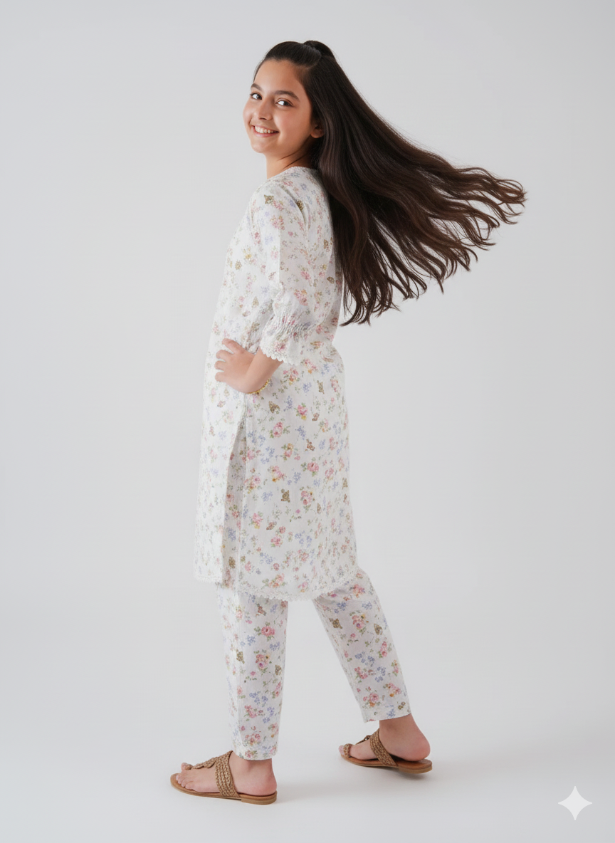 White Floral Printed Co-ord Set