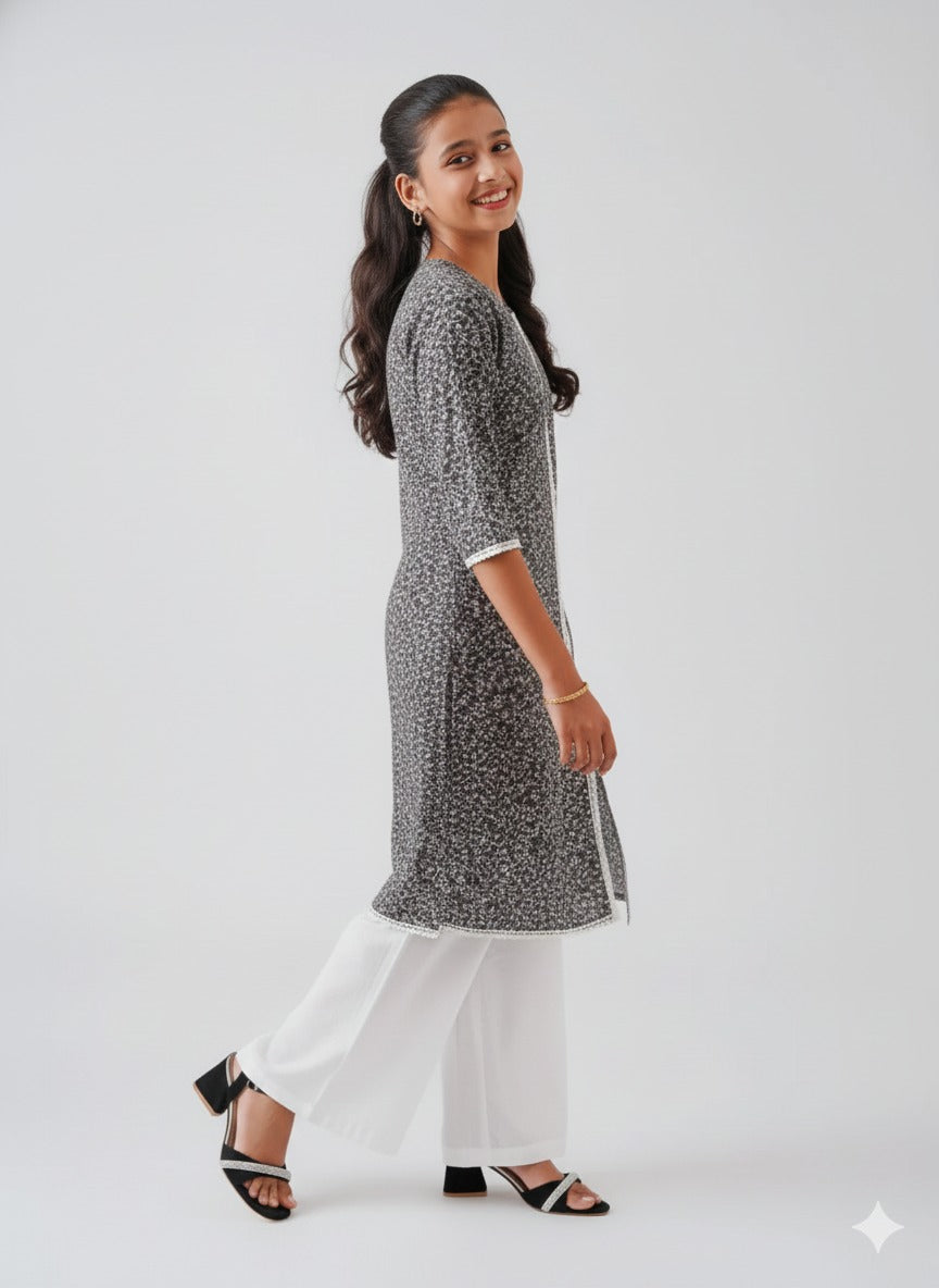 Black Floral Shirt & White Trouser Set