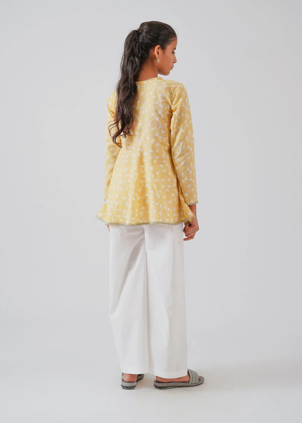 Yellow Printed Top & White Trouser Set