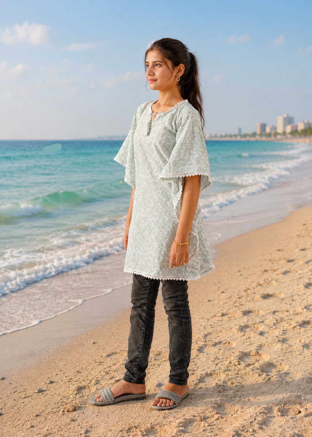 Mint Green Printed Wing Top
